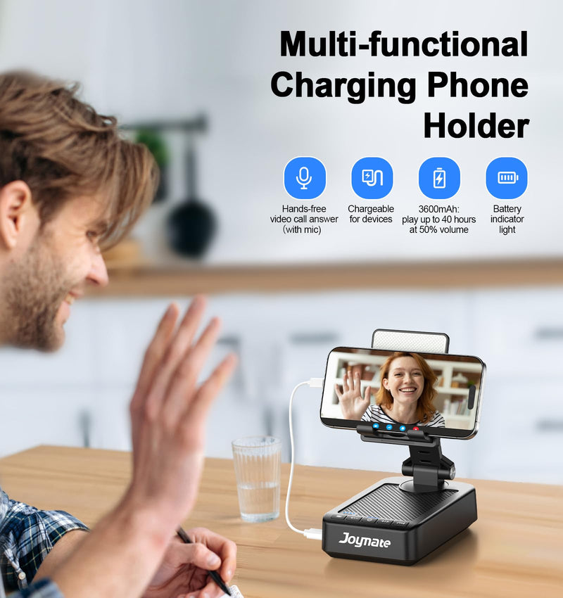 Gifts for Men Women, Bluetooth Speaker Phone Stand with Charging Function 360° Rotable Adjustable Cell Phone Holder HD Surround Sound for Desk Fits All Phones,Tablet (Black) Black