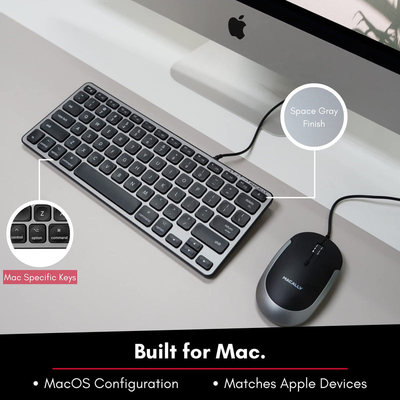 Macally Backlit Mac Keyboard Wired - The Perfect Size and Lighted - Slim and Compact Apple Keyboard with 3 Level Brightness LED Keys - Small Wired Keyboard for Mac, MacBook Pro/Air, iMac (Space Gray)