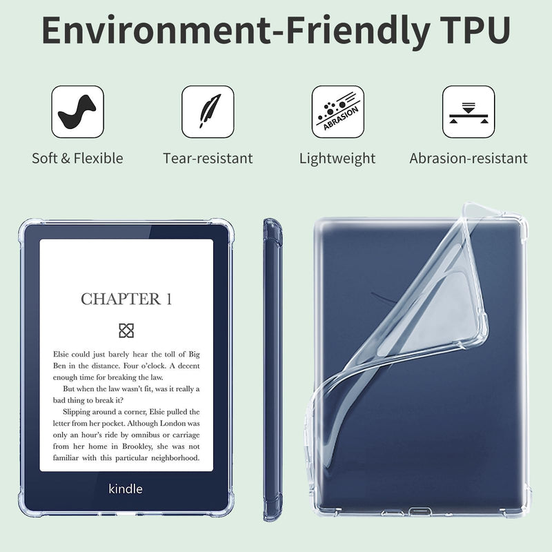 Clear Kindle Case for 6.8 All-New Kindle Paperwhite 11th Generation 2021 and Signature Edition TPU Back Cover, Ultra Slim Lightweight Flexible Transparent TPU Soft Skin Bumper Kindle Cover Clear-Do NOT Fit Kindle 6" 2022 Release!
