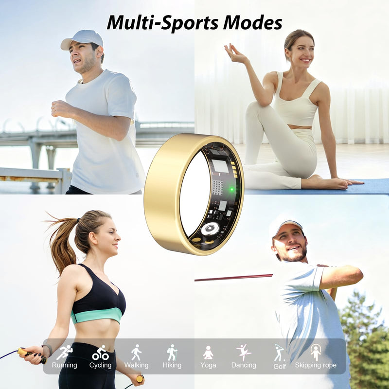 Smart Ring for Women, Health Ring, No Subscription Fee | Tracker Sleep, Blood Oxygen, Heart Rate, SpO2, HRV Stress, Steps Monitor, IP68 Waterproof, Compatible with iOS & Android Gold 6#