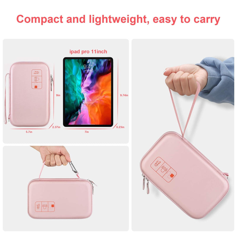 Hard Electronic Organizer Travel Case Electronics Accessories Cable Gadget Wire Storage Bag Double Layer Shockproof Box for Charger, Cord, Flash Drive, Apple Pencil, Power Bank, Rose Gold