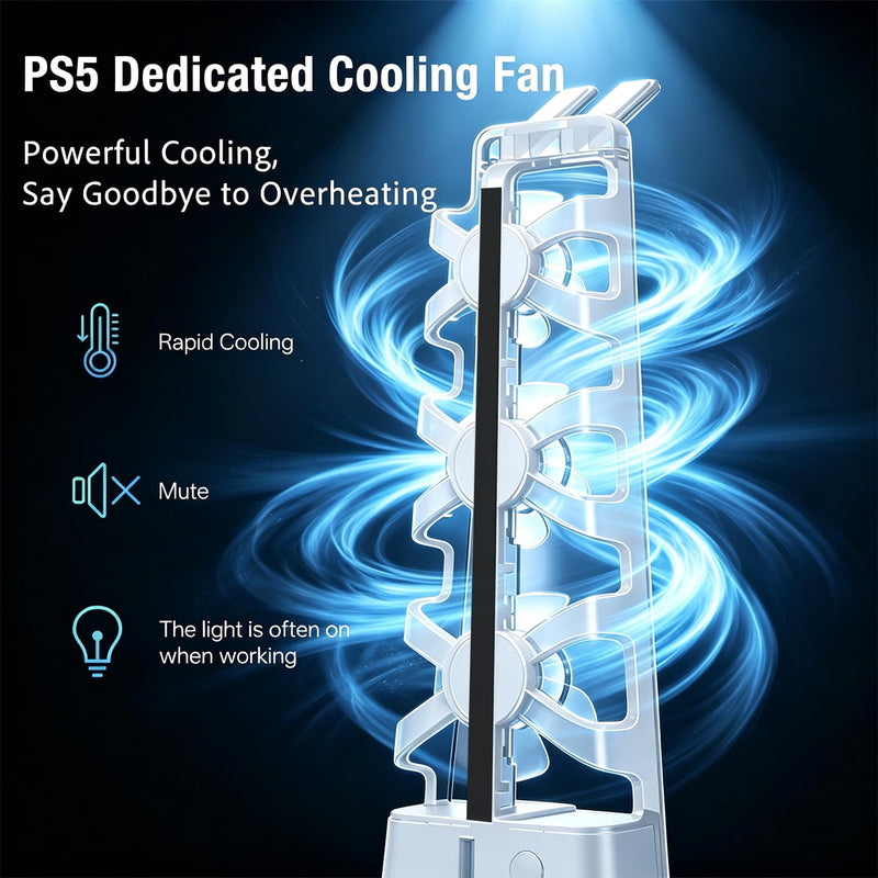 Cooling Fan for PlayStation 5, 3 High-Speed Fans, DC 5V USB Powered, Built-in LED Backlight, Efficient Cooler Accessories for PlayStation 5 Disc & Digital Editions, White