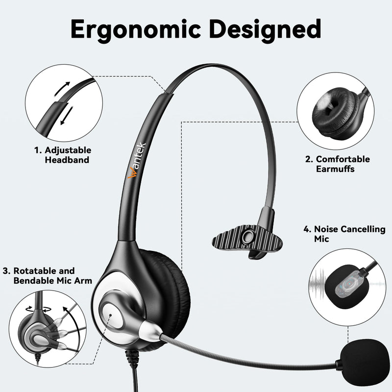[AUSTRALIA] - Wantek USB Headset with Microphone for PC, Computer Headset with Noise Canceling Microphone with Mute for Home Office Online Skype Zoom Meetings 