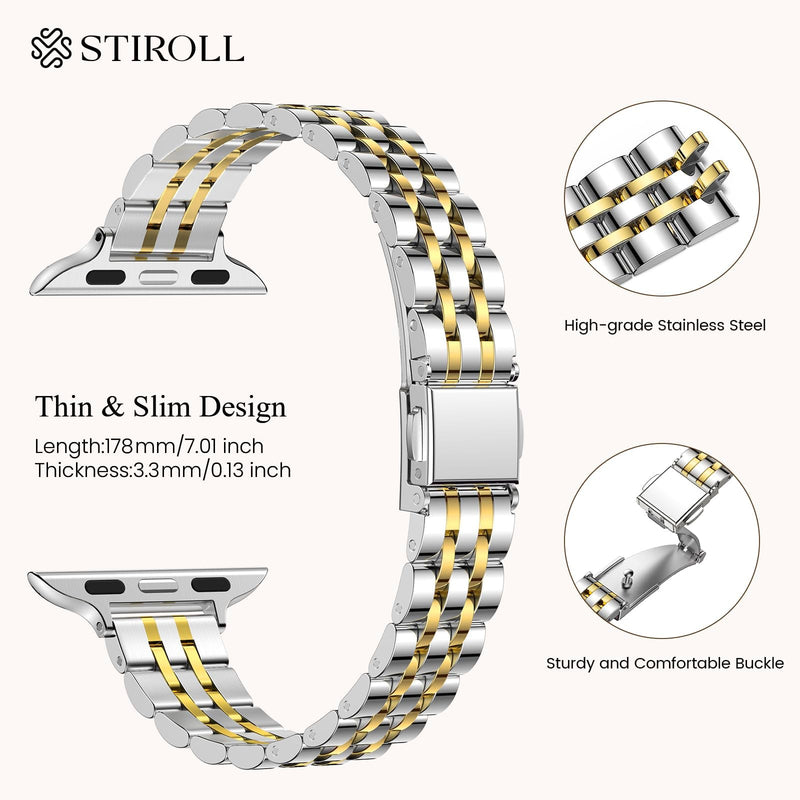 STIROLL Slim Metal Band Compatible with Apple Watch 41mm 40mm 38mm 42mm(Series 10) Women, Stylish Thin Stainless Steel Chain Straps for iWatch Bands Series 9 8 7 6 5 4 3 2 1 SE