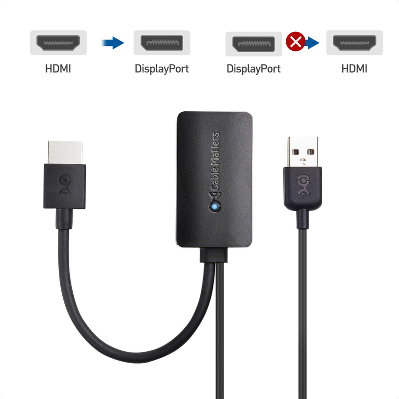 Cable Matters HDMI to DisplayPort Adapter, HDMI 2.0 to DP 1.2, 4K@60Hz | Unidirectional, for Desktop and Laptop Computers, Not Compatible with PS5 or Xbox Series X/S
