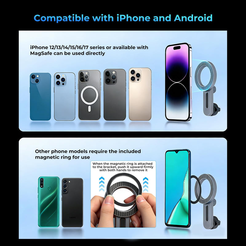 Magnetic Phone Mount for MagSafe for Mercedes Benz | for GLC 2023-2026 C-Class 2022-2026 Accessories, Fits 12.3'' Screen Adjustable Carbon Fiber Pattern Phone Holder for iPhone