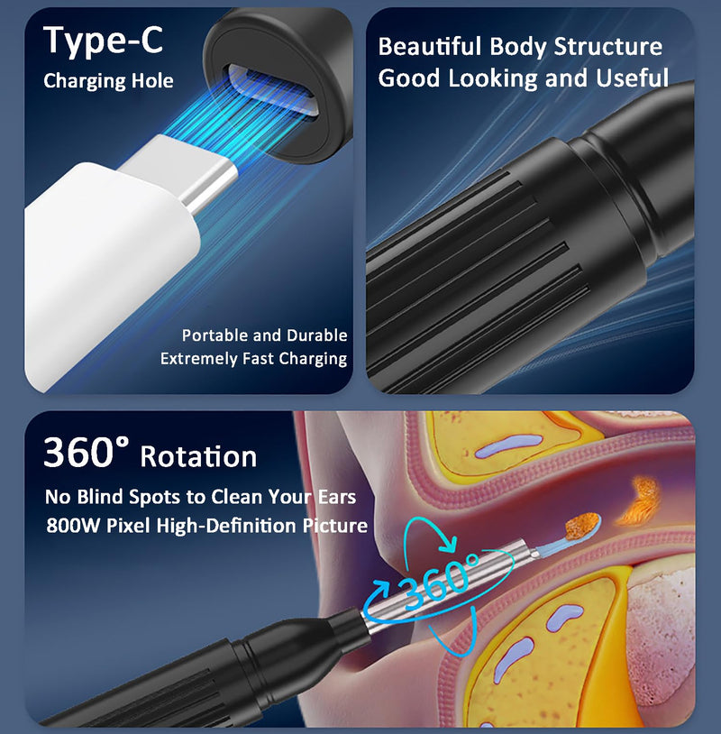 Ear Wax Remover Otoscope Cleaner Kit, Easy and Safe Ear Cleaning, Ear Shoe Removal Kit with 1080P HD Camera, 6 Ear Set and 8 Conventional Tools, Ear Cleaning Kit for iPhone, iPad, Android