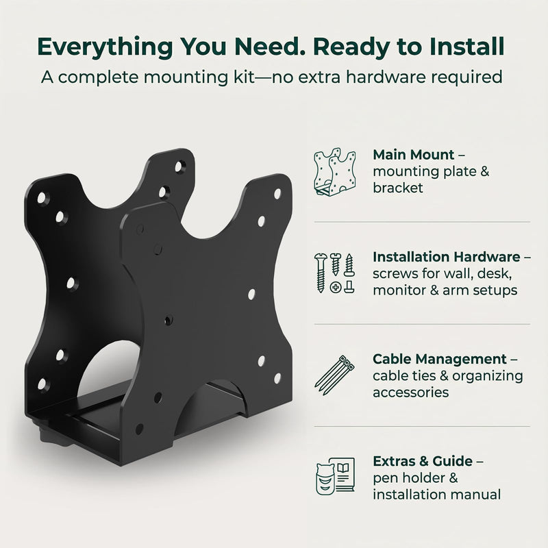 Yimaut Adjustable Mini PC Vesa Mount Bracket Behind Monitor, Under Desk, Attached to Monitor Arm, Wall or Stand Pole for HP, Dell, KAMRUI, Mac Mini, GMKtec, Cable Boxes, Wi-Fi Routers and Small CPUs