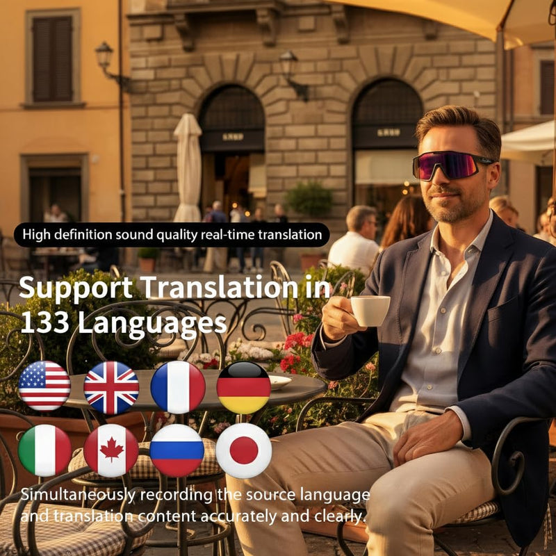 AI Smart Glasses with Open-Ear Audio, Orange Red | Bluetooth Sunglasses, Polarized UV400, Hands-Free Calls, Real-Time Translation, 133-Language, IP65 Waterproof,Cycling Running Matte Black Frame/ Orange Red Lens