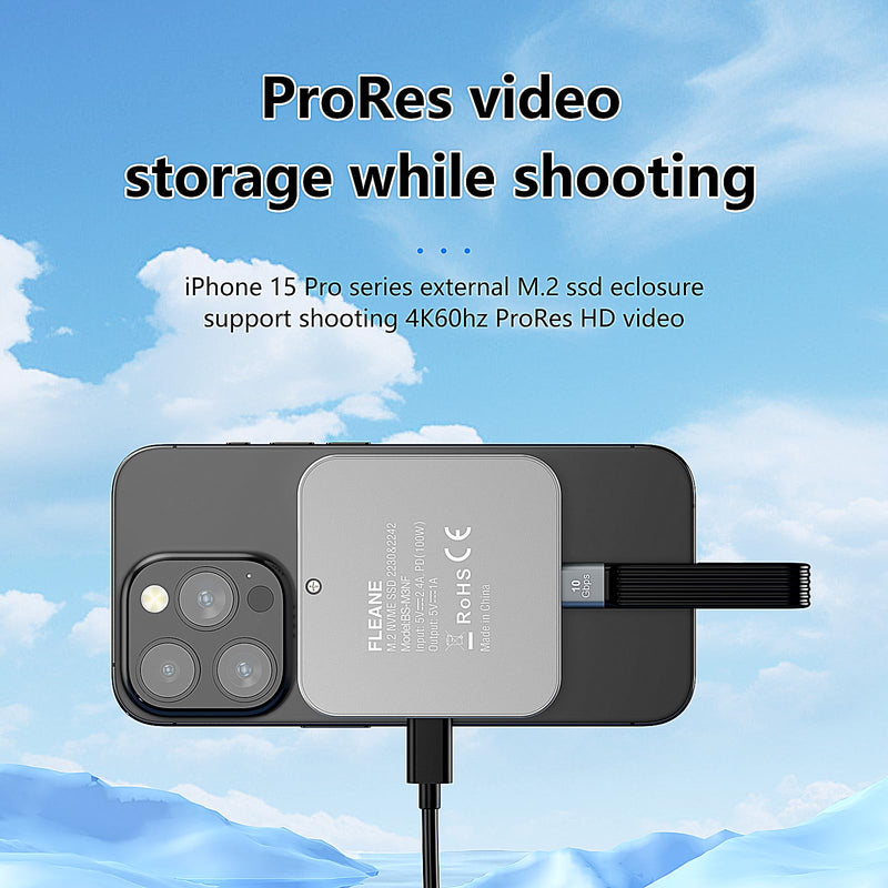 Magnetic M.2 2230 2242 NVMe SSD Enclosure with Turbo Cooling Fan for iPhone 16 15 Pro/Pro Max/Plus ProRes, PD100W,10Gbps Aluminum External SSD Case for MacBook Laptop