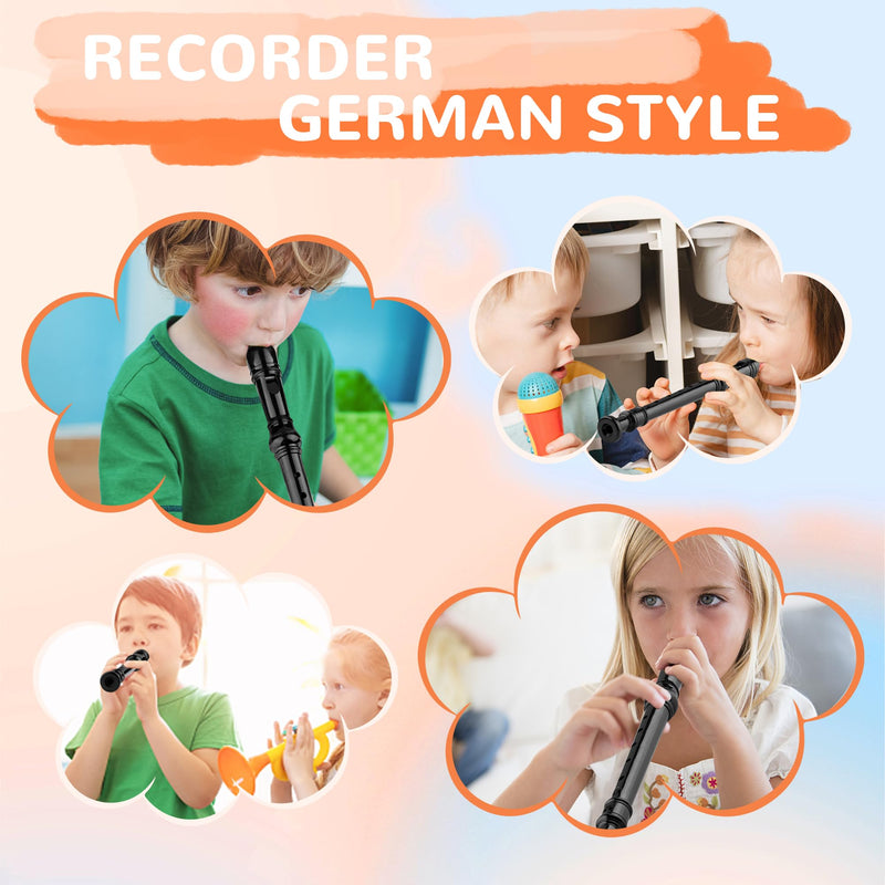8-Hole Soprano Descant Recorder German Style Kids Music Flute with Cleaning Rod & Case Bag for School Student Home Entertainment - Black