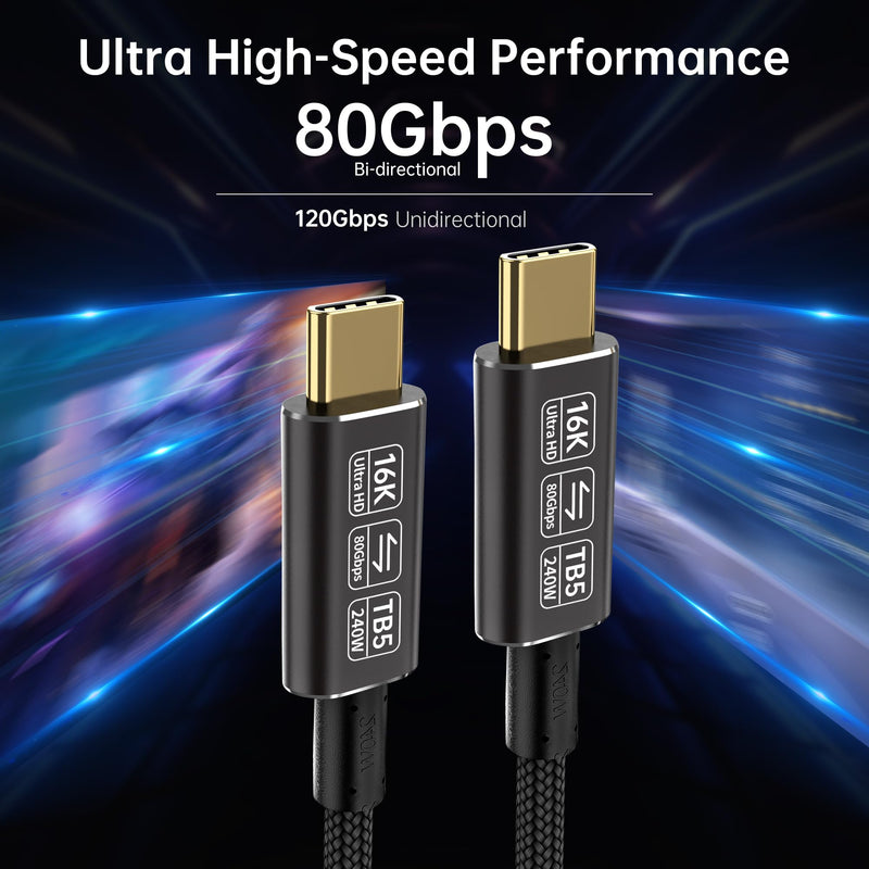usb-c long cables Compatible with Thunderbolt 5 cable[2-Pack 6.6FT],Thunderbolt 4/3,80Gbps usb c data transfer cable ,usb 5 16k/8k video for monitors type c charger fast charging 240w/100w braided 6.6 ft (2-Pack)