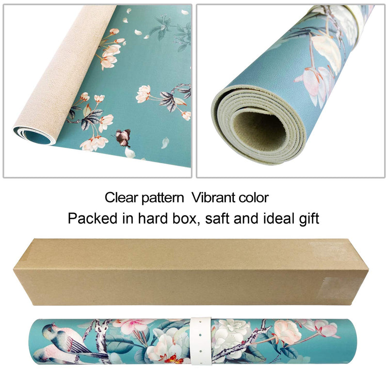 Sanfulin Multifunctional PU Leather Office Desk Pad 35.4''X15.7'' with Floral Design + Mouse Pad 10.2''×8.3''×0.12'', Extended Large Non Slip Ultra Thin Waterproof Desk Writing Mat (Chinese Flower) Chinese Flower