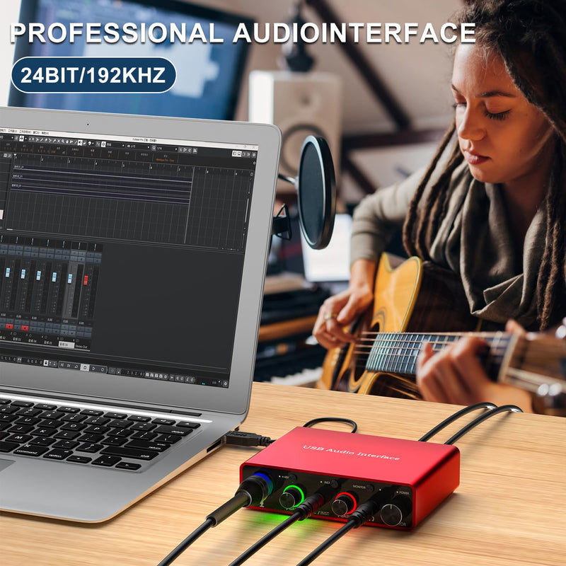 Solo USB Audio Interface for Recording Podcasts and Streaming,24-bit/192kHz,Plug and Play for Professional Recording,XLR Power Supply, Red Audio Interface,for PC and Mac,Noise-Free. Solo USB Audio Interface