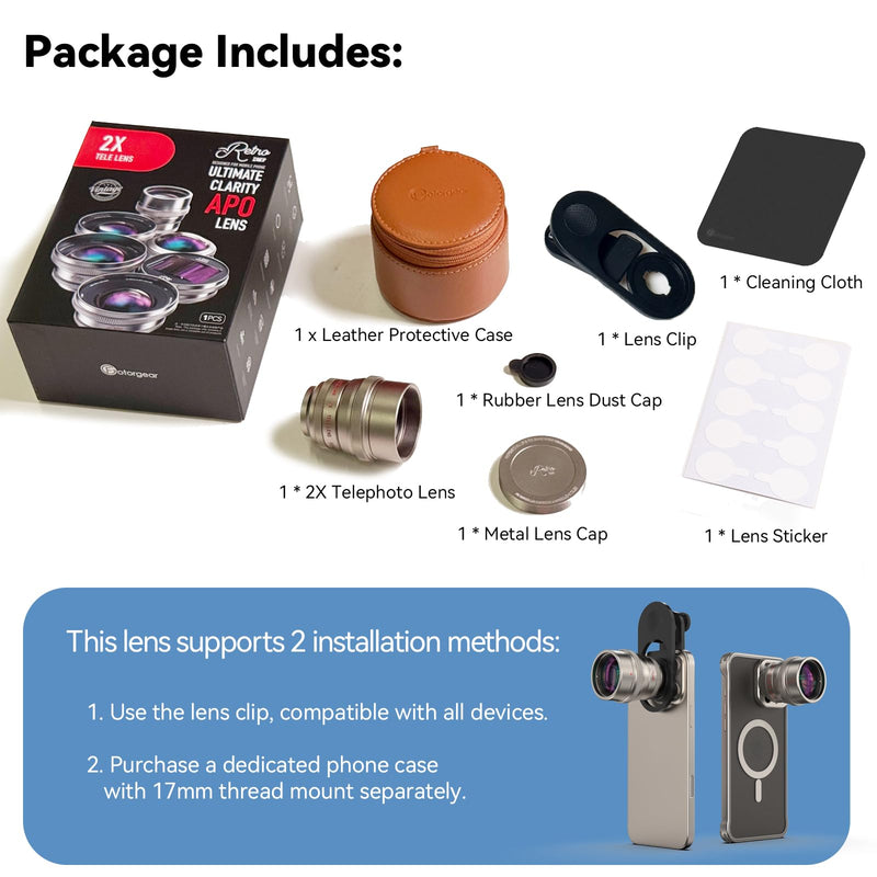 Fotorgear T‑Mount 2X Telephoto Lens for iPhone 15/16/17 Pro Max & Samsung S24/S25 Ultra, High Clarity Phone Lens for Concert, Music Festival, Travel & Sports
