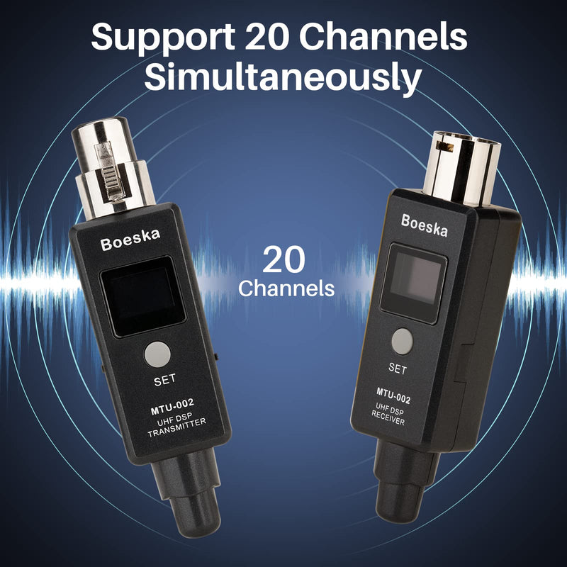 Wireless Transmitter And Receiver For Dynamic Microphones And Music Sources, UHF Wireless XLR Adapter System, 48k Frequency Signal Transmission,USB Recharge Capable, 100 Feet Range