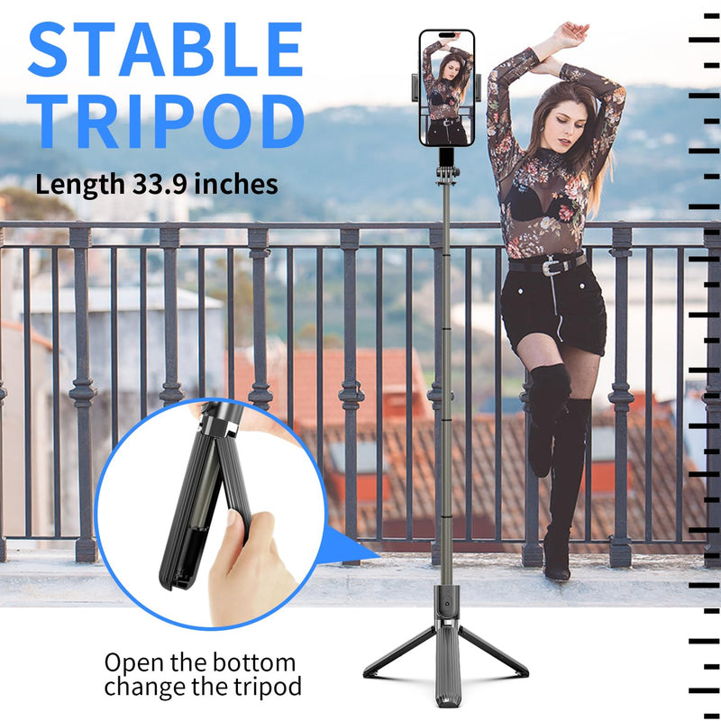 Selfie Stick Head Stabilizer, 360° Swivel Tripod with Wireless Remote, Portable Cell Phone Holder, Self-Balancing Single-Axis Head for Smartphones Tiktok Vlog Youtuber Live Video Recording