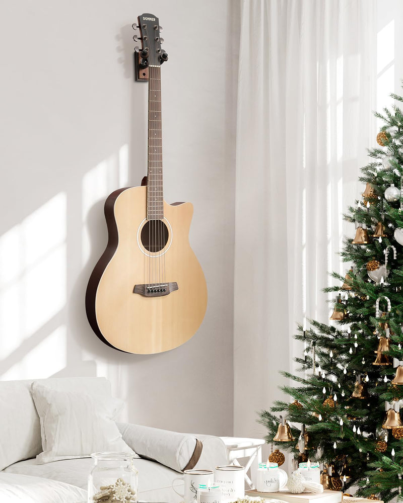 Donner Guitar Wall Mount Hanger 6-Pack, Black Walnut Guitar Wall Holder for Acoustic Electric Guitars, Bass, Folk Ukulele, Violin, Mandolin Banjo and String Instruments 6-pk