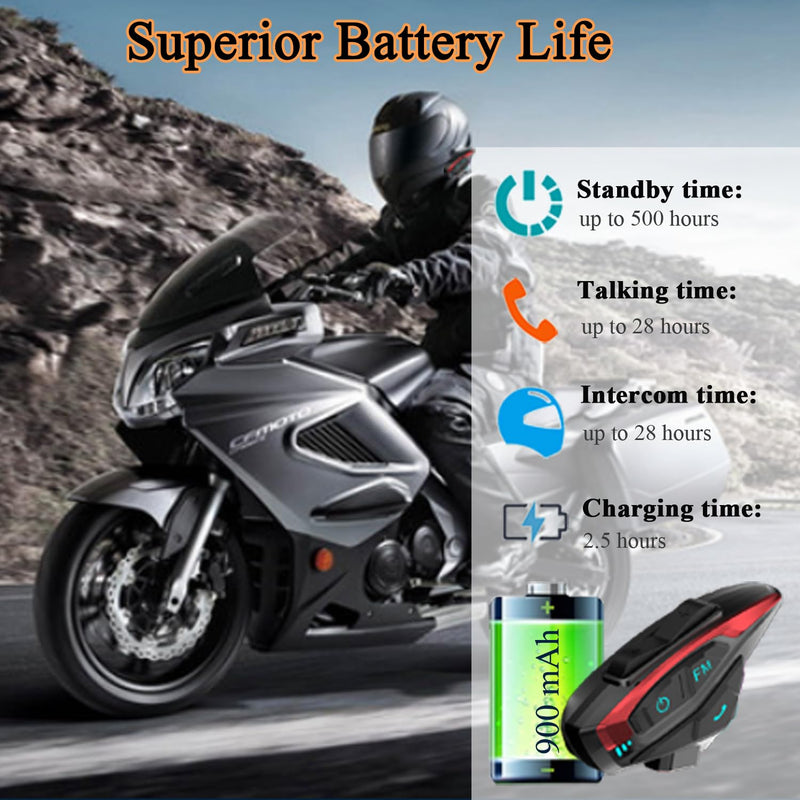 Motorbike Helmet Bluetooth intercom system,QSPORTPEAK Shark02 full duplex Wireless Motorbike Interphone for 2 Riders/Range1000m/Music sharing/Multi-country tone selection,One-step easy pairing(1 Pack)