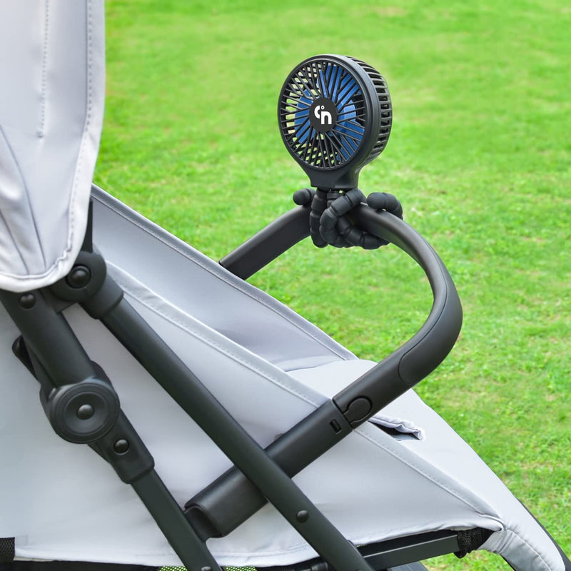 WiHoo Mini Handheld Stroller Fan,Personal Portable Fan Car Seat Baby Fan with Flexible Tripod Fix on Stroller,USB or Battery Operated Desk Fan Adjustable 3 Speeds for Camping Black