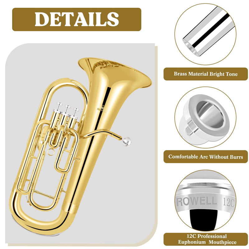 ROWELL Euphonium Mouthpiece 12 C Euphonium Mouthpiece Baritone Mouthpiece Standard Euphonium Mouthpiece Silver-Plated Euphonium Mouthpiece Professional Baritone Euphonium Replacement Mouthpiece