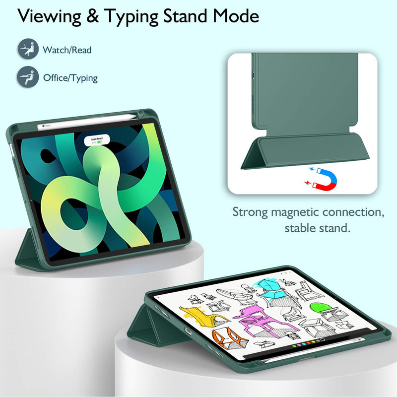 ZryXal iPad Air Case 5th Generation/4th Generation 2022/2020 10.9 Inch, Smart iPad Case[Support Touch ID and Auto Wake/Sleep] with Auto 2nd Gen Pencil Charging (New Midnight Green) New Midnight Green