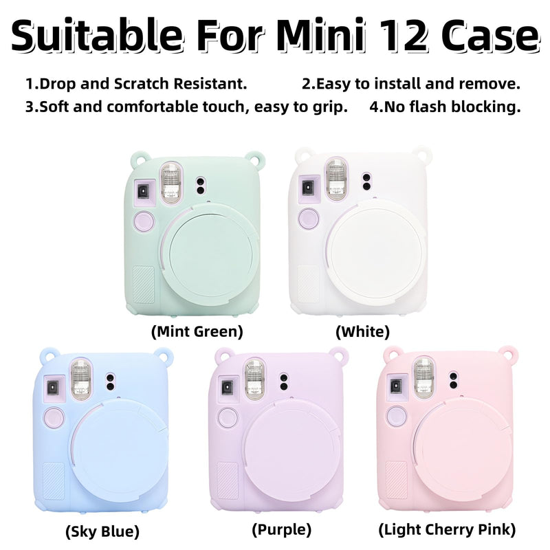 [AUSTRALIA] - Instant Mini 12 Camera Protective Case Compatible with Instax Mini 12, Soft Case Cover Rubber Camera Sleeve with Removable Lens Cover, Includes Wrist Strap (White) White 