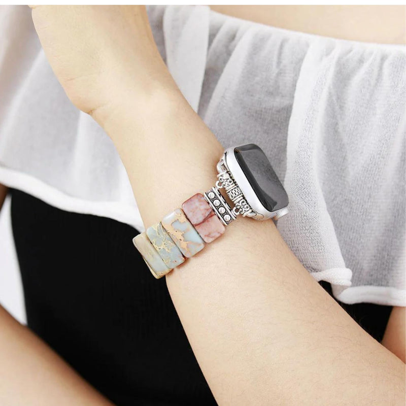 Cape Diablo Smart Watch Band for Women - Handmade Gemstone Strap - Compatible with 38mm-45mm Apple Faces, Earth Tibetan