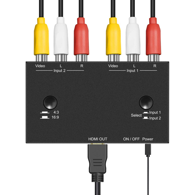 2 Port AV to HDMI Converter, Dual RCAto HDMI Adapter, Composite to HDMI Adapter Support 16:9/4:3 Compatible with WII/N64/PS1/PS2/PS3/VHS/VCR/DVD Players etc(2 AV in 1 HDMI Out) 2Port AV to HDMI Converter