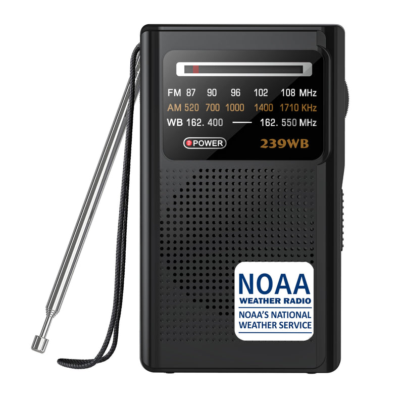 [AUSTRALIA] - Greadio NOAA Weather Radio, Stereo Earphone Jack,AM/FM Battery Operated Transistor Portable Radio with Best Reception,Powered by 2 AA Battery for Emergency,Hurricane,Running, Walking,Home(Black) Black 