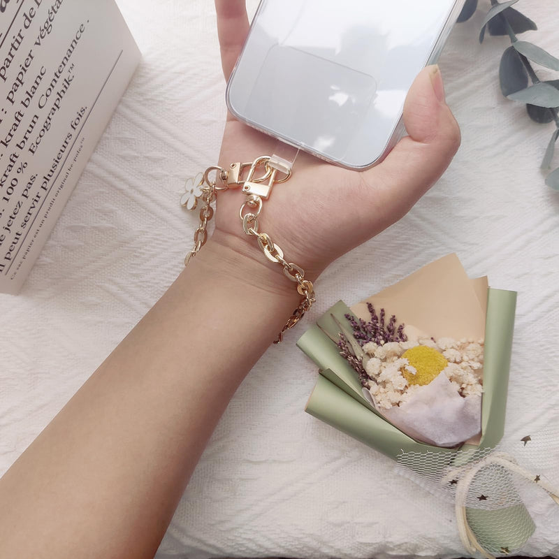 Beaded Phone Charm Strap Phone Wrist Strap Handmade Cellphone Lanyard with Tether Tab Wristlet Bracelet Phone Chain Strap Golden Metal