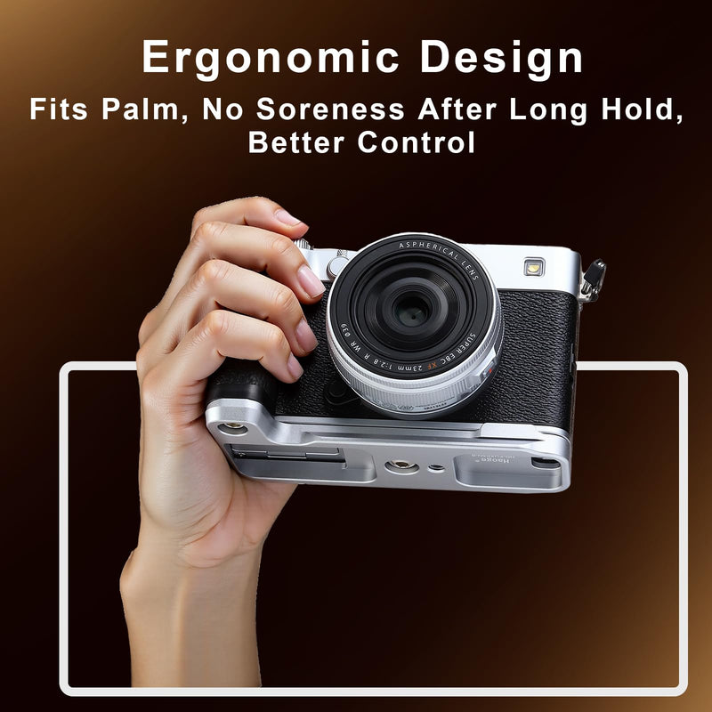 [AUSTRALIA] - Haoge Handle HandGrip for Fujifilm X-E5 Camera Body L-Shape Grip Bracket HG-FUXE5N-S Silver with Arca-Swiss Standard Plate Silver-Plate 