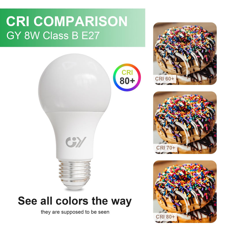 GY E27 LED Warm White Light Bulb, 8 W 1521 LM Energy Saving Bulb, Replaces 100 W Bulbs, Energy Efficiency Class B, A60 LED Warm White, Beam Angle 360° Bulb, Not Dimmable, Pack of 6 A60-8w3000k-6 6 Stück