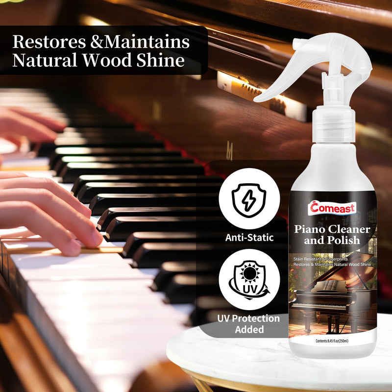 [AUSTRALIA] - Piano Cleaner and Polish, Clean, Wax and Protect Glossy All in One Bottle Restore the Shine, Remove Fingerprints and Stains, and Enhance the Brightness of the Wood or Lacquer Finish, 8.45 Fl Oz 
