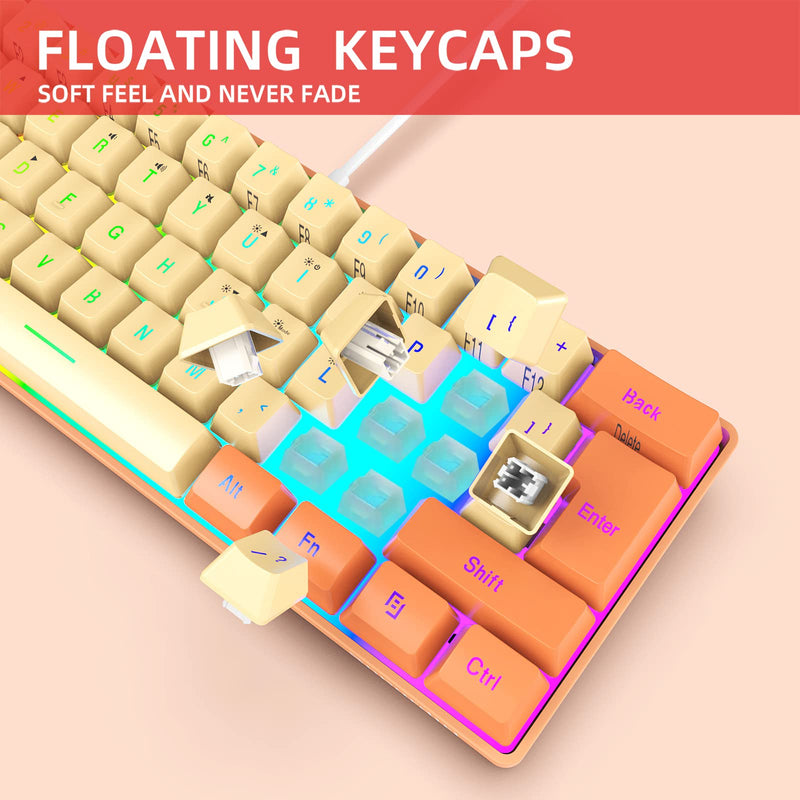 Snpurdiri 60% Wired Gaming Keyboard, RGB Backlit Ultra-Compact Mini Keyboard, Waterproof Mini Compact 61 Keys Keyboard for PC/Mac Gamer, Typist, Travel (Orange and Cream) Orange and Cream