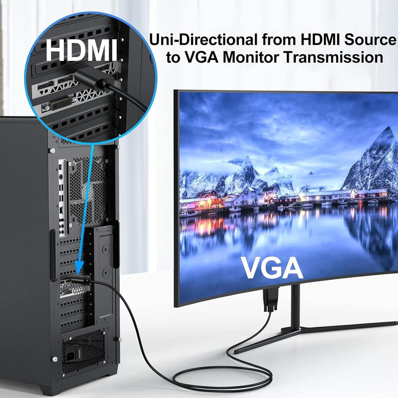 6FT HDMI to VGA Cable 5-Pack,1080P HD | HDMI to VGA Cord (Male to Male)Video Cable for Computer, Desktop, Laptop, PC, Monitor, Projector, HDTV (NOT Bidirectional) 6 Feet 5Pack