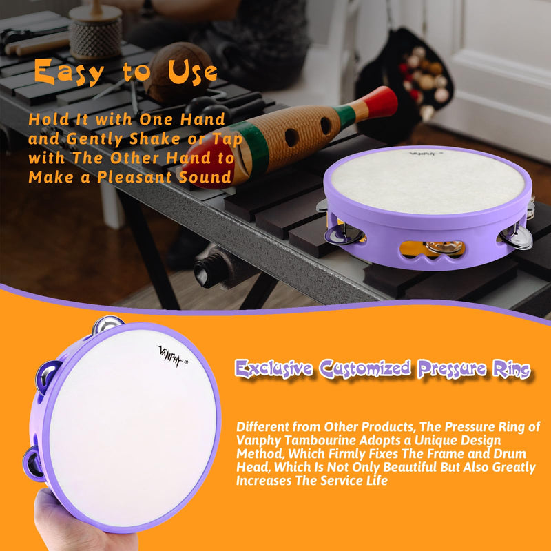 [AUSTRALIA] - Tambourines for beginners Hand Held Tambourine Drum 8 inch Metal Jingles Percussion Musical Instruments for Accompaniments and Christmas Decorations(Purple) single purple 