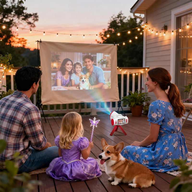 Kids Camera with Projector, Big Screen 1080P Photography Kids Recorder with Tripod, Lanyard, 32GB Kids Video Vlogging Camera for Age 3-12, Christmas Birthday Gifts Toys for Boys Girls, White