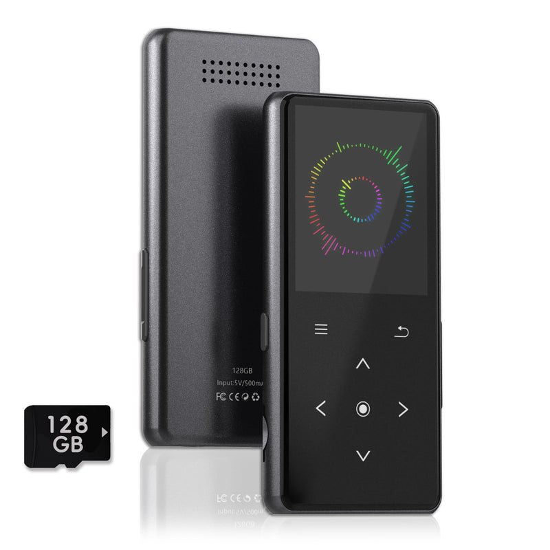 [AUSTRALIA] - 128GB MP3 Player with Bluetooth, Portable Music Player with Built-in Speaker, Enjoying Your Digital Music and Audiobooks Anytime,Includes FM Radio,Recorder,E-Book,and Comes with Earphones Black_V6 
