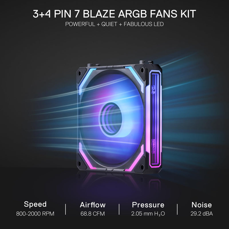 Redragon GCF012 Standard 120mm PC Case Fan, Daisy-Chain Connection, 5V 3Pin ARGB Lighting, 4 Pin PWM Case Fan, for Radiator/Computer Case Cooling, 120x120x25mm, 3 Pack, Black Standard Blade Fan