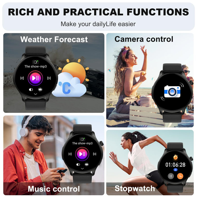 Smart Watch for Men Women Fitness: Make Answer Call Smart Watches for Men Digital Watches Waterproof Running Step Tracker Smartwatch Android Phone iPhone Samsung Compatible Sleep Heart Rate Monitor Black