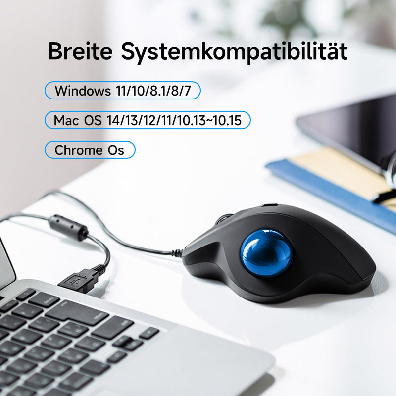 SANWA Wired Trackball Mouse, USB-C/A, Silent Clicks, Programmable, Blue | Right-hand Thumb Control, 600-1600 DPI, Smooth Roller Ball, Wrist Relief, Plug-and-Play, Compatible Win/ Mac, Remap Software