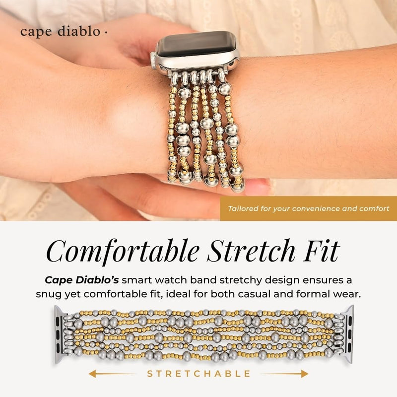 Cape Diablo Handmade Gemstone Watch Band for Women Compatible with Apple Watch 38mm 40mm 41mm 42mm 44mm 45mm, Boho Stretchable Strap Fits for iWatch Series 11/10/9/8/7/6/5/4/3/2/1 SE 3/2/1 Eternal Glow Small - Fits 5.75-6.25 inch wrists