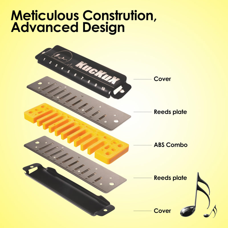 [AUSTRALIA] - Diatonic Harmonica of A Key,Blues Mouth Organ 10 Holes 20 Tones, Reed of Phosphor Bronze, ABS Combo, Easy-Clean Cover,10 Holes Blues Harp for Adult, Beginner Diatonic Black A Key 