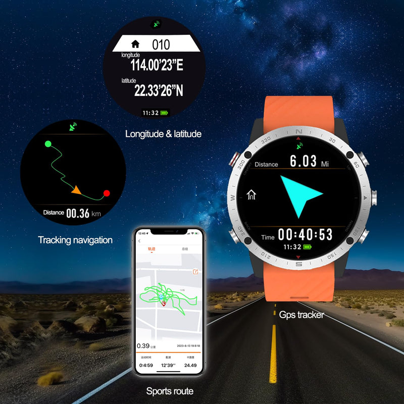 SUNROAD GPS Sports Watch Navigation Fitness Tracker Running Swimming Cycling Altimeter Barometer Compass Snorkeling Dive Fishing Fashion Digital Wristwatch