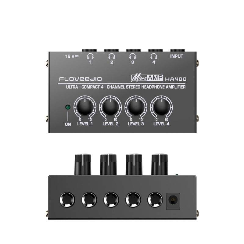 HA400 Stereo Headphone Amplifier Ultra Compact 4-Channel Headphone Amp Splitter for Studio and Stage with 12V Power Adapter
