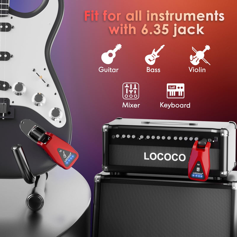 Wireless Guitar System Transmitter Receiver: UHF Cordless 164 Feet Range - 6 Channels USB-C Rechargeable Audio, 220° Rotatable Plug Design for Guitar Bass and Electric Instruments(Red) red