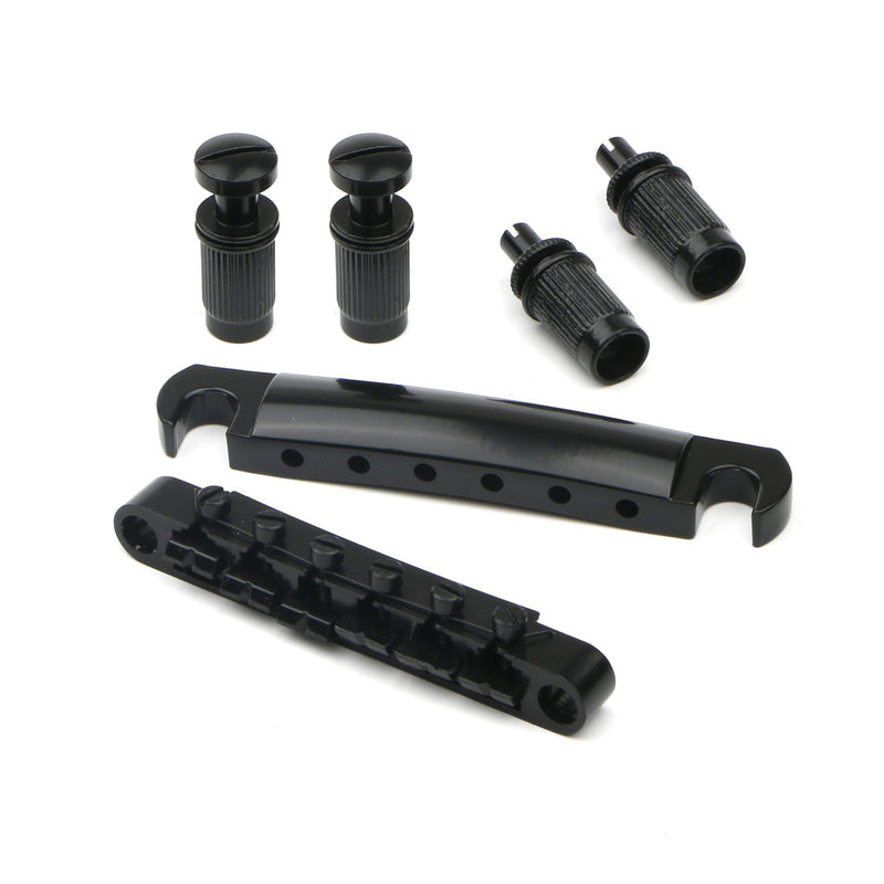 Swhmc Tune-O-Matic Bridge Studs & Tailpiece Set for Gibson/Epiphone Les Paul, Black Alloy Electric Guitar Bridge Parts with Studs, Fully Adjustable Saddles