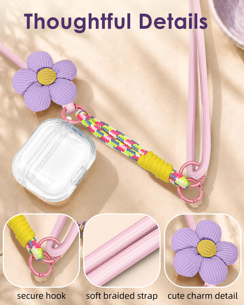 Swooflia Cell Phone Crossbody Lanyard for Women - Adjustable, Lightweight Strap with Tether Tabs for Travel Hiking Hands-Free Floral Pink