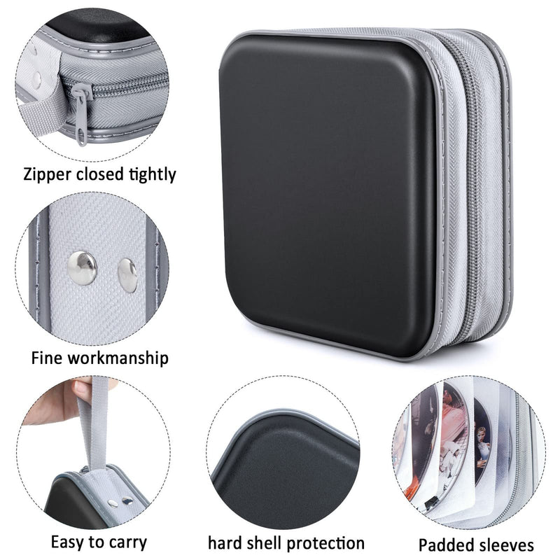 CD Case, DVDs Wallet Holder, CD/DVD Case Wallet 40 Discs Heavy Duty Bag Binder Storage Booklet Album (Black) Black